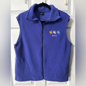 90s Vintage Alaska Fleece Vest Medium Zippered Royal Blue Moose Outdoors USA